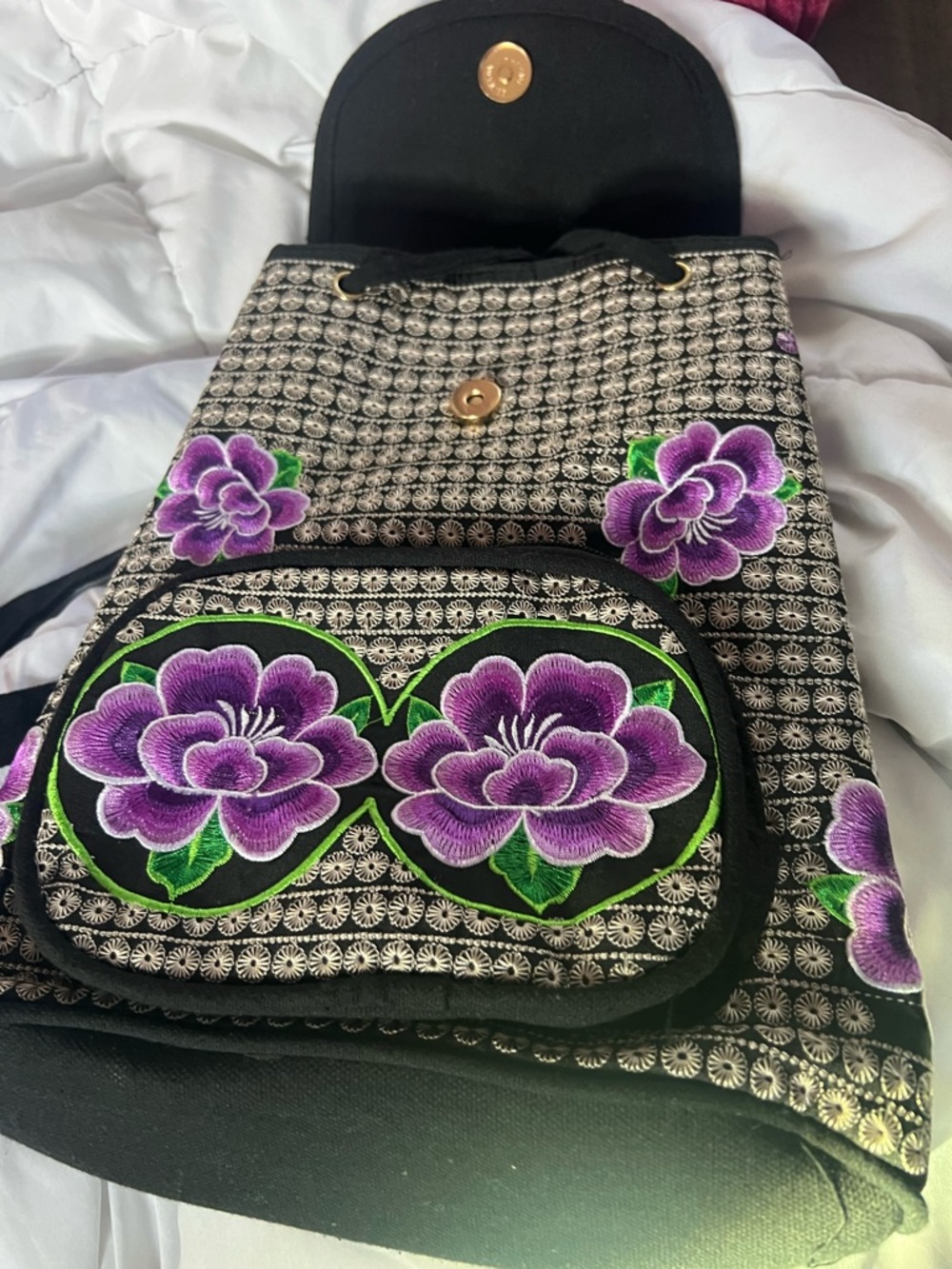 Embroidered Purple Floral Backpack - Picture 2 of 2